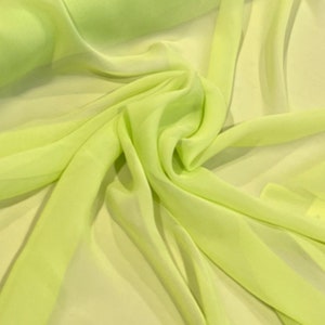 Neon Lime Green With Gold Metallic Silk Chiffon Fabric--by
