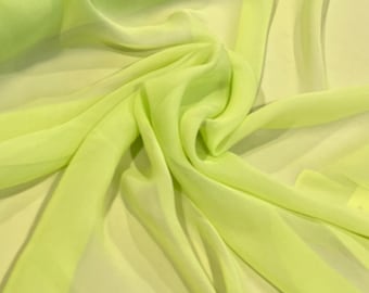 Neon Lime Green With Gold Metallic Silk Chiffon Fabric--by the