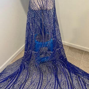Royal Blau Silber Strass Glitzer Spitze Mesh-Gewebe 120 cm Breite verkauft lose Lagerware