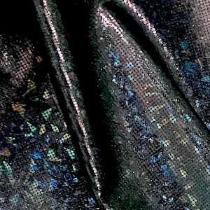 Black Iridescent hologram Metallic Stretch Spandex  Fabric 58” With Sold By The Yard
