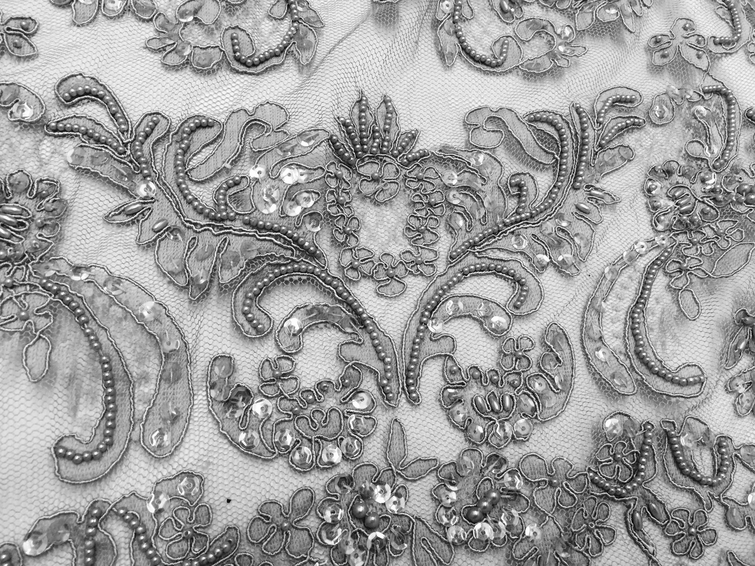Gray corded embroidery beaded sequins bridal lace fabric 50 Etsy