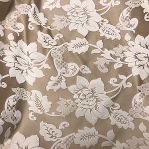 Beige ivory floral jacquard upholstery drapery fabric 110” width sold by the yard