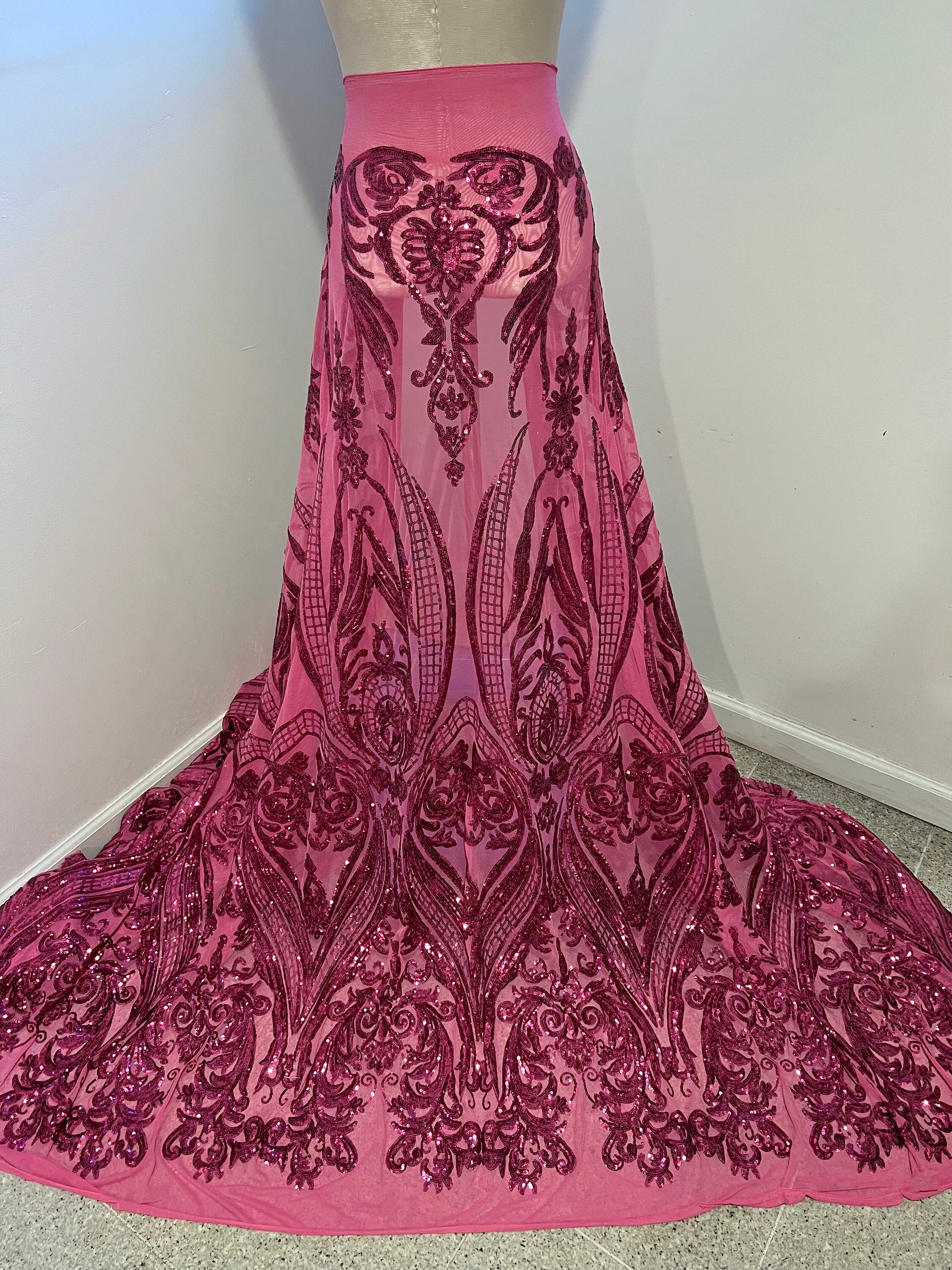 Ombre Fabric Sequin Fabric Dress Design RED Exotic Stretch Sequin Lace Fabric/ Stretch Sequins Fabric/ Red Sequin  Lace/wedding Lace/sequin Lace Fabric/hot Sell Sequins-by Yard main image 2