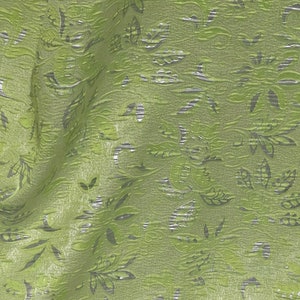 NEON GREEN SILVER  Floral Metallic Brocade Fabric 54” Width Sold By The Yard
