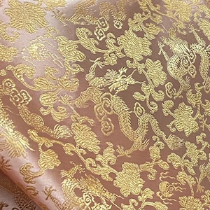 Light pink gold Dragon Brocade Fabric 60” Width Sold By The Yard