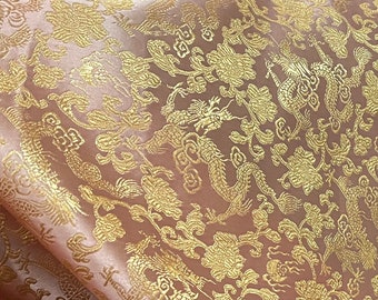 Tecido Dragon Brocade dourado rosa claro com 60 ”de largura vendido por quintal