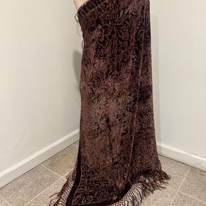 Brown Silk Chiffon Velvet Burnout Shawl Scarf, 40 x 40 inches