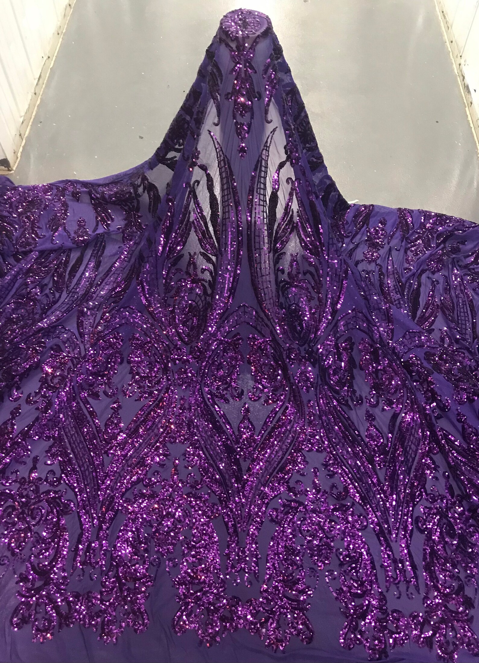 Purple 4way stretch sequins lace mesh fabric sold by the yard Etsy