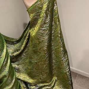 Green Gold Silver Metallic Brocade Fabric 58” Width Sold By Yard
