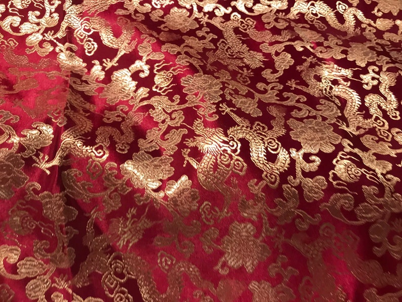 Burgundy Gold Dragon Brocade Fabric 45 Width Sold by the Yard - Etsy
