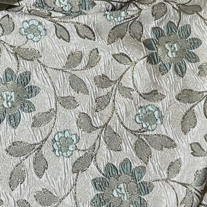 Ivory gold sea foam  Floral Metallic Brocade Fabric 60” Width Sold By The Yard