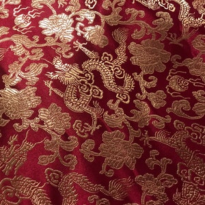Burgundy gold Dragon Brocade Fabric 45” Width Sold By The Yard