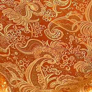 ORANGE GOLD  Metallic Paisley Brocade Fabric 54” Width Sold By The Yard