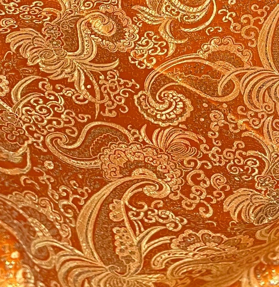 ORANGE GOLD  Metallic Paisley Brocade Fabric 54” Width Sold By The Yard