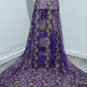 Purple Gold beaded sequins embroidery bridal lace fabric 50” width sold by the Yard