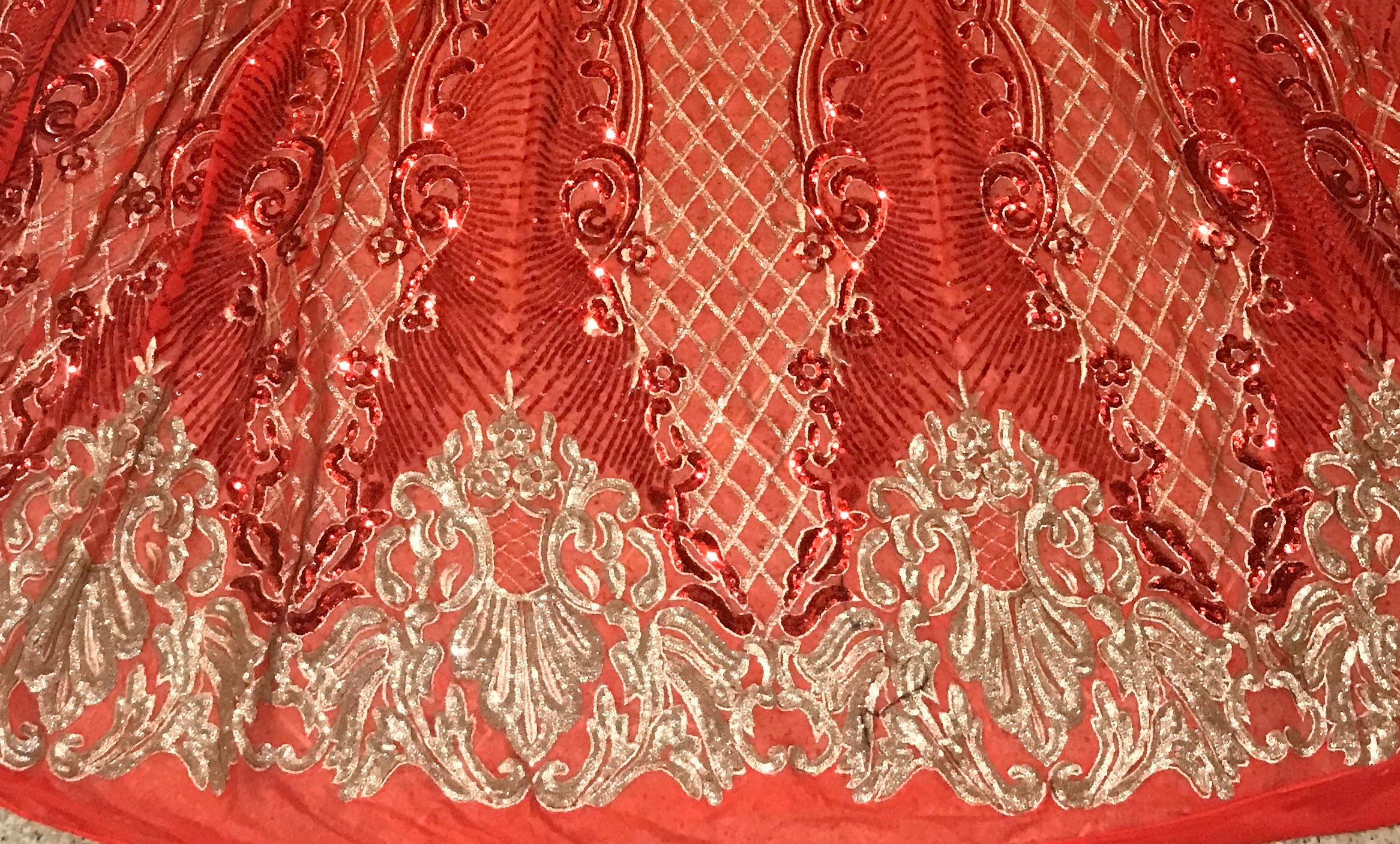 Red Gold 4way Stretch Sequins Lace Mesh Fabric 50” Wide Sold by the ...