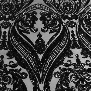 Black 4way stretch embroidery sequins  lace fabric 50 “ width sold by the yard
