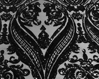 Black 4way stretch embroidery sequins  lace fabric 50 “ width sold by the yard