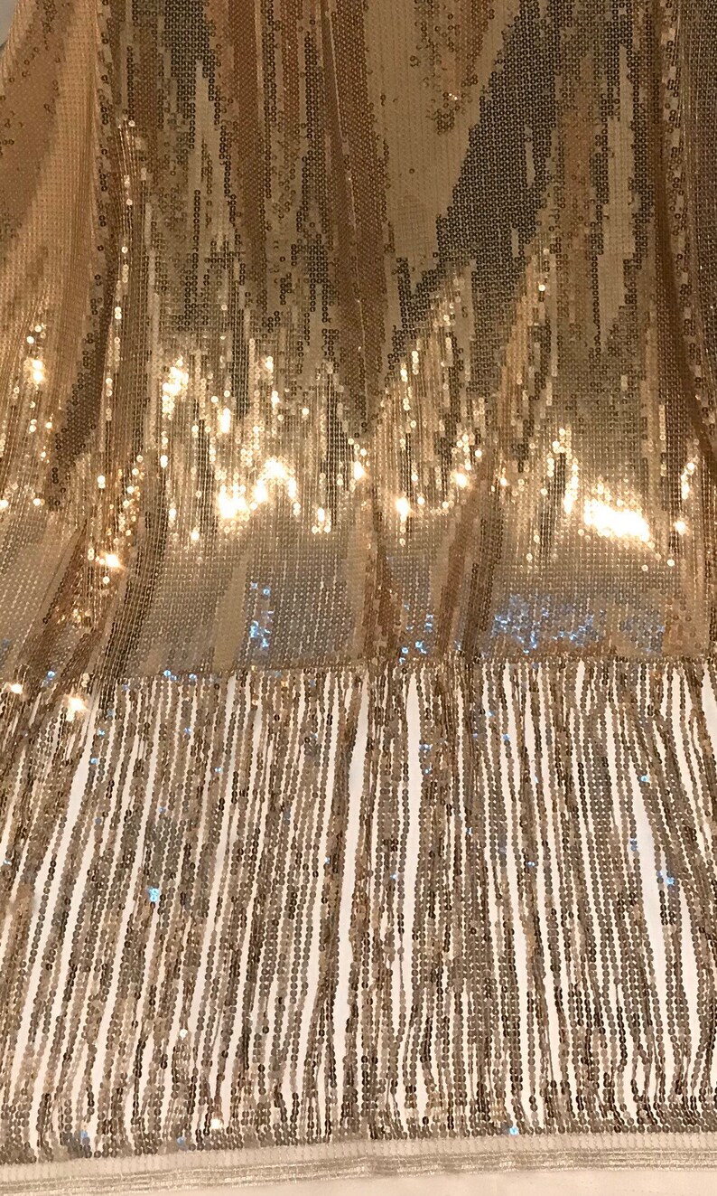 Gold Sequins with fringe Lace Fabric 50 Width Sold By the Etsy