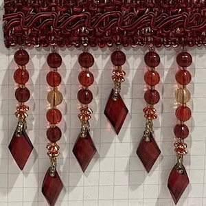 RUBY GOLD  Teardrop Beads Fringe W/gimp Trimming 3” wide Sold By The Yard