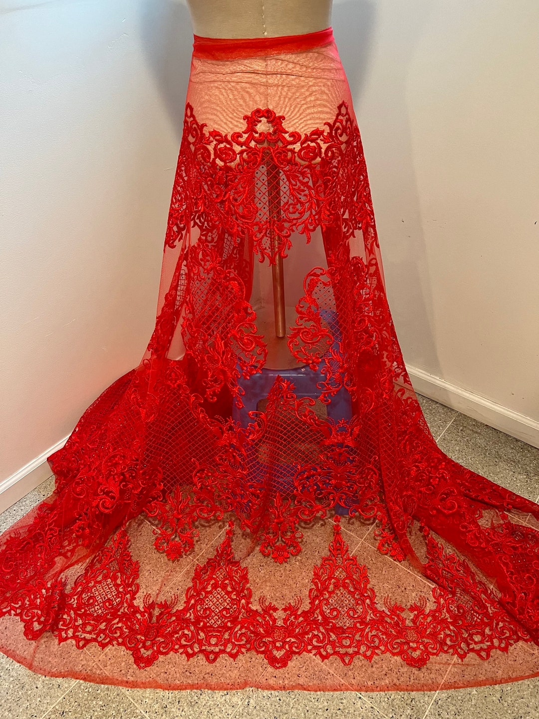 RED Embroidery Rhinestones Lace Fabric 48” Width Sold by the Yard - Etsy