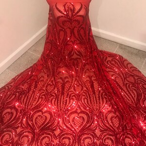 RED 4way stretch sequins lace mesh fabric 50” width sold by the yard