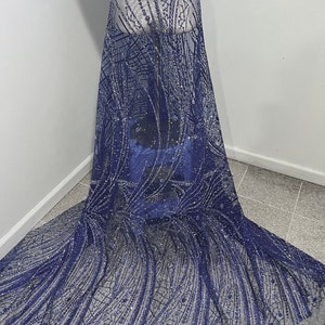 Navy Blau Silber Strass streuen Glitzer Spitze Mesh-Gewebe 48 ”Breite verkaufte lose Lagerware