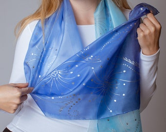 Salute Hand Paint Silk Scarf | Blue silk scarf | Women silk scarf