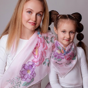 Handgeschilderde zijden sjaals set - Moeder & Dochter, Designer Silk Scarves, Painted Silk Scarves