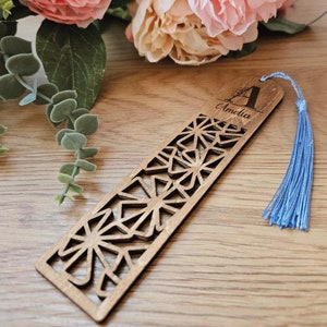 Marcadores de madera personalizados con borlas, marcapáginas de madera personalizado, marcapáginas con patrón único grabado, regalo del Día de la Madre para el lector
