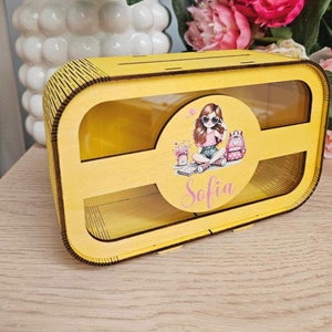 Salvadanaio personalizzato, salvadanaio personalizzato, salvadanaio in legno per bambini con nome, regali di compleanno per bambini, salvadanaio personalizzato