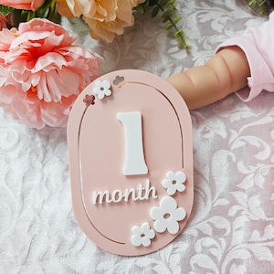 Monatlicher Meilensteinmarker aus Acryl für Babys, 1-12 Monate Baby-Meilensteinkarten, monatliche Meilensteinscheiben, personalisierte Monat Zeichen Baby Acryl