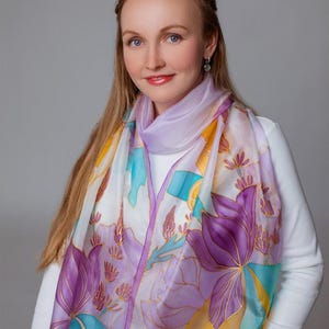 Lavendel en citroenen handgeschilderde zijden sjaal, Anoli Design handgeschilderde zijden sjaal, Moederdagcadeau, cadeau voor haar, GRATIS VERZENDING