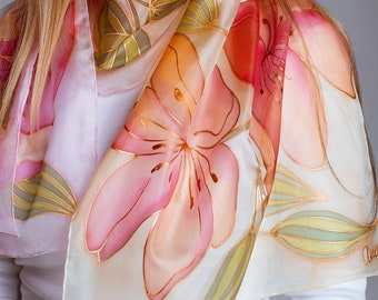 Batik scarf,  Flowers Hand Painted Silk Scarf | Women silk scarf | Silk Shawls