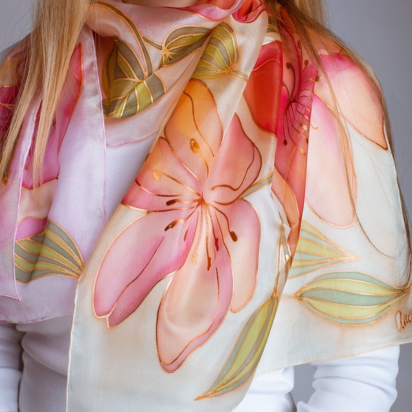 Batik Schal, Blumen von Hand bemalt Seide Schal | Frauen Seidenschal | Seidenschals