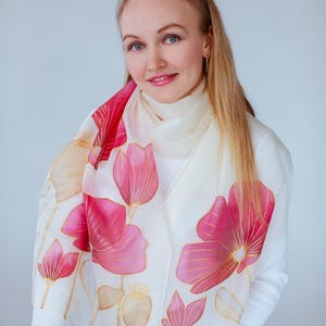 Roter Mohn handbemalter Seidenschal, Anoli Design handbemalter Seidenschal, Muttertagsgeschenk, Geschenk für sie, KOSTENLOSER VERSAND