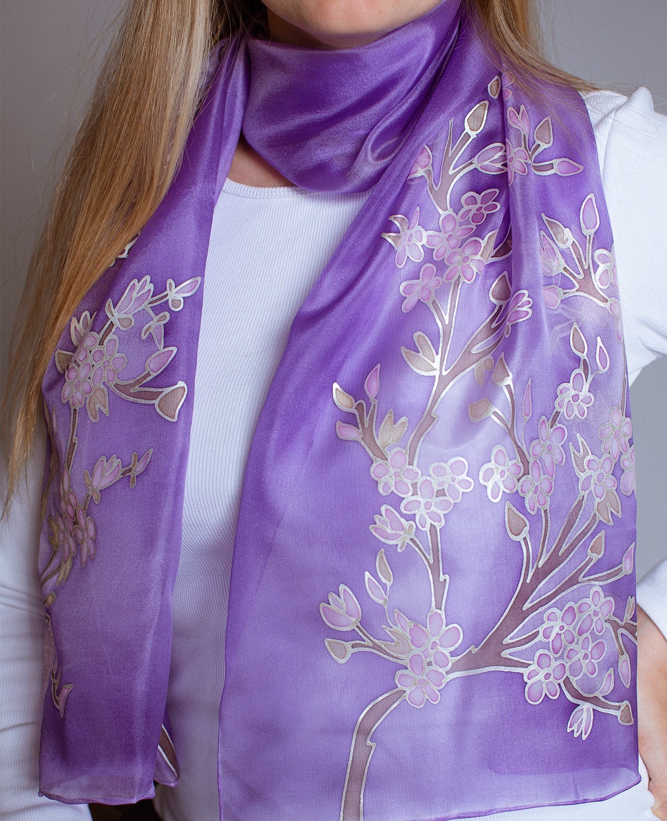 Purple Ready to wear Scarves in silk Ikkat main image 1