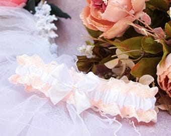 Liga de boda de encaje color melocotón claro, accesorios de novia