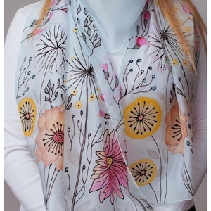 Feld Blumen handbemalter Seidenschal, Anoli Design handbemalter Seidenschal, Muttertagsgeschenk, Geschenk für sie, KOSTENLOSER VERSAND