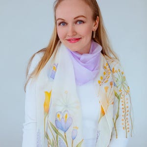 Veldbloemen 2 handgeschilderde zijden sjaal, Anoli Design handgeschilderde zijden sjaal, Moederdagcadeau, cadeau voor haar, GRATIS VERZENDING