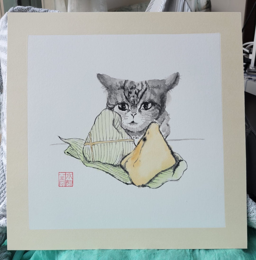 Exoti Ink Drawing Chinese Ink Painting, Exotic Shorthair Cat, Want to Eat the Dragon Boat ...