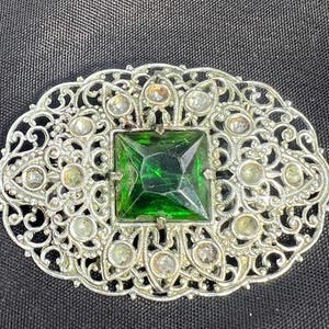 stunning Czech metal and glass brooch