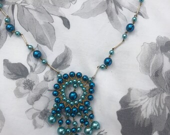 Blue Mix Glass Faux Pearl Long Necklace Earring Set Blue Mix Glass Faux Pearl Long Necklace Earring Set