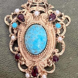 stunning large metal Peking glass pearl and glass brooch