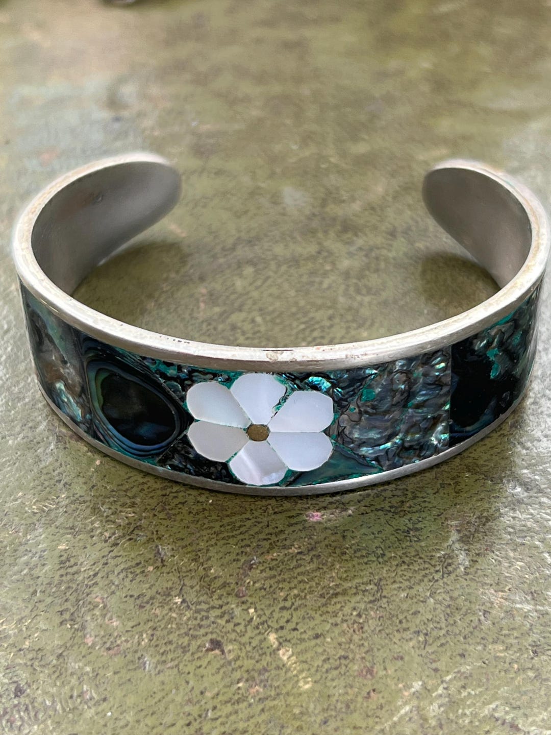 Shells Inlay Jewelry Silver and Shell Bangle With Inlay - Etsy