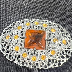 stunning Czech metal and glass brooch