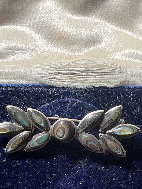 Art deco solid silver set abalone shell brooch - image 2