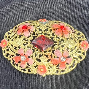 stunning Czech metal and glass brooch