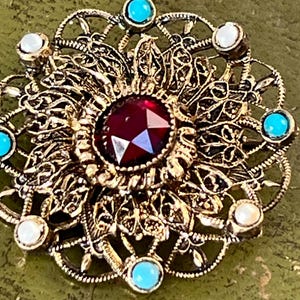 stunning Czech metal and glass brooch