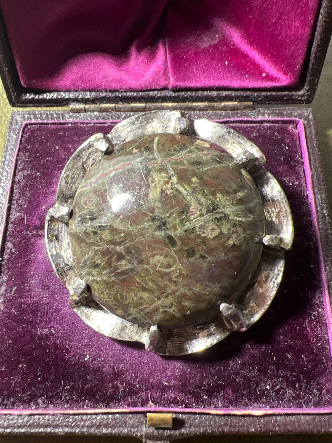 Broche Ancienne En Agate Faite Main - Multicolore - Pierre Naturelle
